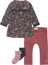 Noppies - kledingset - 4delig - jurk grijs met bloemen - Legging bordeaux -2psokken-  Maat 62