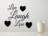 Stickerheld - Muursticker "Live Laugh Love" Quote - Woonkamer - Decoratie - Engelse Teksten - Mat Zwart - 27.5x30.8cm