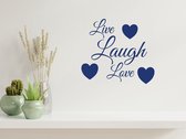 Stickerheld - Muursticker "Live Laugh Love" Quote - Woonkamer - Decoratie - Engelse Teksten - Mat Donkerblauw - 55x61.5cm