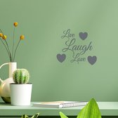 Stickerheld - Muursticker "Live Laugh Love" Quote - Woonkamer - Decoratie - Engelse Teksten - Mat Donkergrijs - 27.5x30.8cm