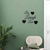 Stickerheld - Muursticker "Live Laugh Love" Quote - Woonkamer - Decoratie - Engelse Teksten - Mat Zwart - 41.3x46.1cm