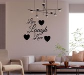 Stickerheld - Muursticker "Live Laugh Love" Quote - Woonkamer - Decoratie - Engelse Teksten - Mat Zwart - 55x61.5cm