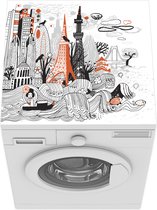 Wasmachine beschermer mat - Zwart met oranje illustratie van Tokio - Breedte 60 cm x hoogte 60 cm