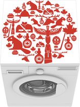 Wasmachine beschermer mat - Illustraties van voorwerpen en dieren die kenmerkend zijn voor Canada - Breedte 60 cm x hoogte 60 cm