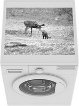 Wasmachine beschermer mat - Kat en hert - zwart wit - Breedte 55 cm x hoogte 45 cm