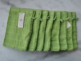 Set van 8 washandjes lichtgroen in 100% katoen badstof  15/21 cm geruit motief met ophanglus