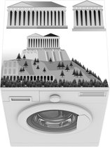 Wasmachine beschermer mat - Een animatie illustratie van Het Parthenon op de akropolis - zwart wit - Breedte 60 cm x hoogte 60 cm