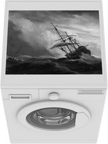 Wasmachine beschermer mat - Een schip in volle zee bij vliegende storm - Schilderij van Willem van de Velde - zwart wit - Breedte 55 cm x hoogte 45 cm