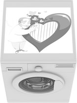 Wasmachine beschermer mat - Illustratie van een harp in de vorm van een hart - zwart wit - Breedte 55 cm x hoogte 45 cm