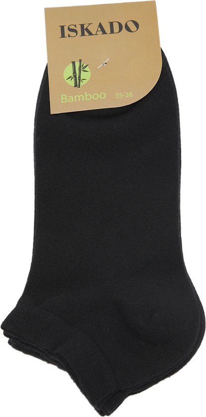 ISKADO unisex |3 paar sneaker sokken|bamboe sokken|antibacterieel|80% bamboe| zwart| maat 43-46