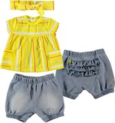 BESS - ensemble de vêtements - 3 pièces - Short Jogdenim Lavage léger - Blouse jaune blanc rouge - Bandeau - Taille 62