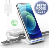 Vibrix HYS serie - Wireless charger Ultracharge (15w) - Draadloze oplader iphone 3- in-1 - Draadloze oplader samsung indicatie batterijstatus - Oplaadstation apple iWatch - Airpods & Pro - Galaxy Buds - Draadloos Station Telefoon GSM Lader