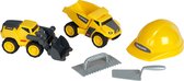 Klein Toys Volvo Power bouwplaatsset - kiepwagen, wiellader, metselaarsgereedschap, helm - 1:24 - geel