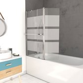 Paroi de bain Aurlane + trappe tournante 130x105 - profilé aluminium chromé, verre transparent et 3 bandes de verre laiteux / bandes mates - Héritage