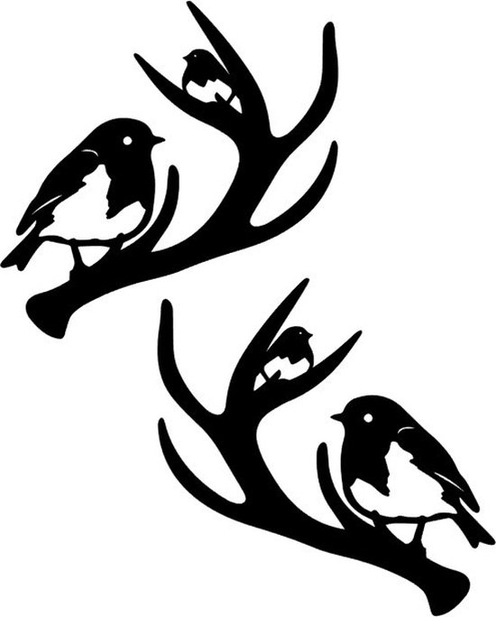 Decoratieve Vogels op een hertshoorn - Raamsticker - Muursticker - Dieren - Veranda - Overkapping