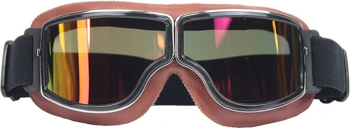 CRG Cruiser Motorbril - Bruin Leren Motorbril - Retro Motorbril Heren - Goud Glas