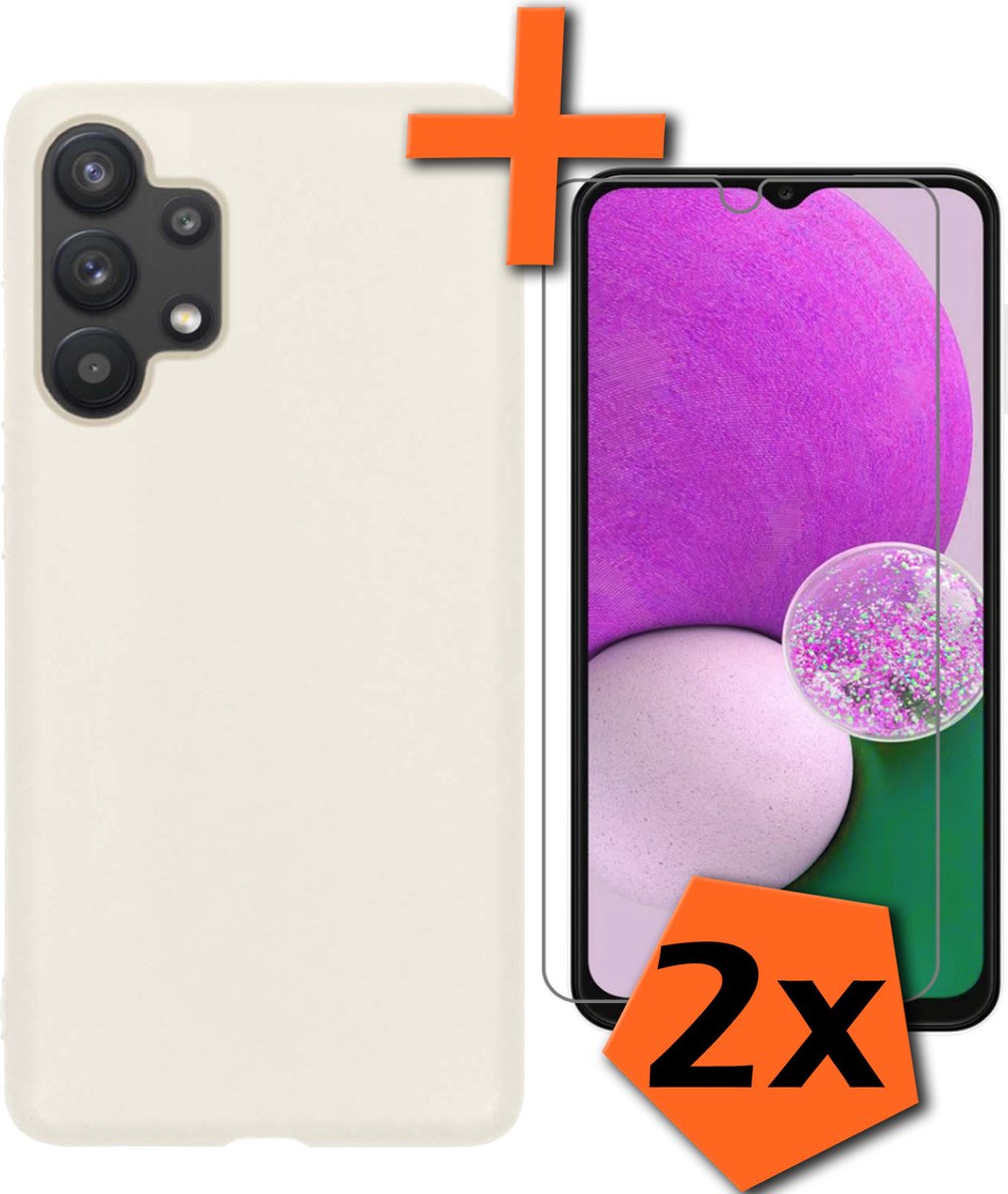 Hoes - Met 2x Screenprotector - Geschikt voor Samsung Galaxy A13 4G - Sterk & Shockproof - Back Cover - Siliconen Case - Telefoon Hoes - Wit
