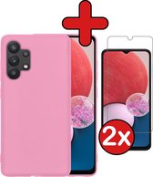 Hoesje Geschikt voor Samsung A13 4G Hoesje Siliconen Case Hoes Met 2x Screenprotector - Hoes Geschikt voor Samsung Galaxy A13 4G Hoes Cover Case - Lichtroze