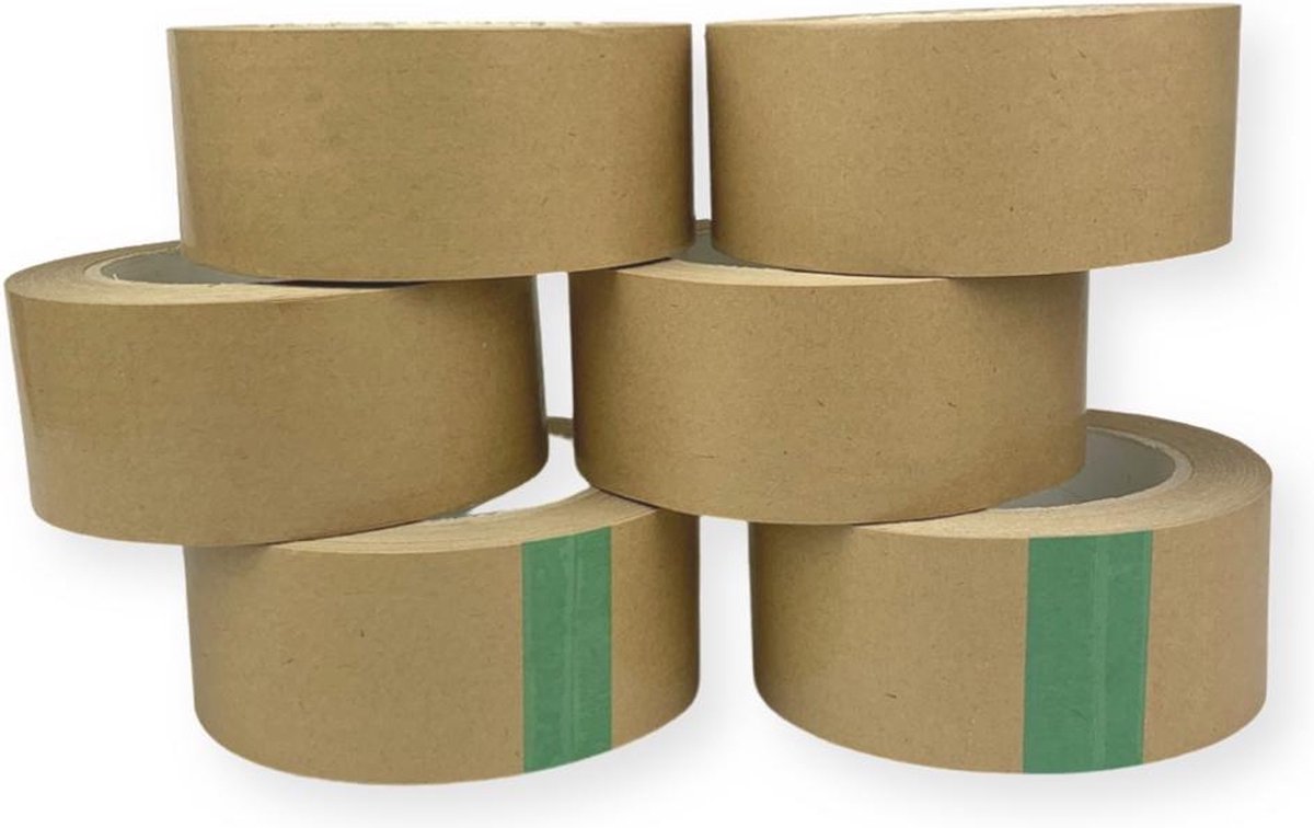 6 stuks x PAPIERTAPE - Papier - 50mm x 40m - bruin - Verpakkingstape - Verpakkingstapes - papieren Verpakkingstape - Milieuvriendelijk - Ecologische Kraft Tape - papieren plakband - Ecotape - Paper tape - verpakkingsplakband - bruin tape - tape