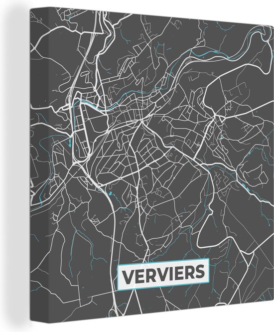 Tableau sur toile België - Verviers - Plan de la ville - Plan - Blauw - Carte - 20x20 cm - Décoration murale