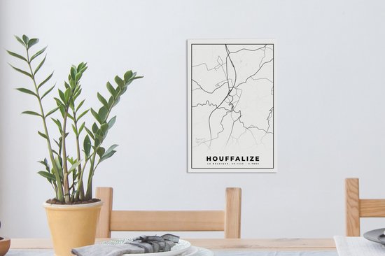 Toile Peinture België – Houffalize – Plan de Ville – Carte – Zwart Wit – Carte - 20x30 cm - Décoration murale