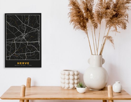Toile Peinture Herve - Or - Plan de Ville - Plan d'étage - Carte - 20x30 cm - Décoration murale