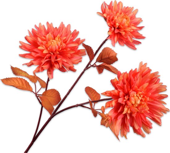 Silk-ka Kunstbloem-Zijde Chrysant Tak Oranje 74 cm