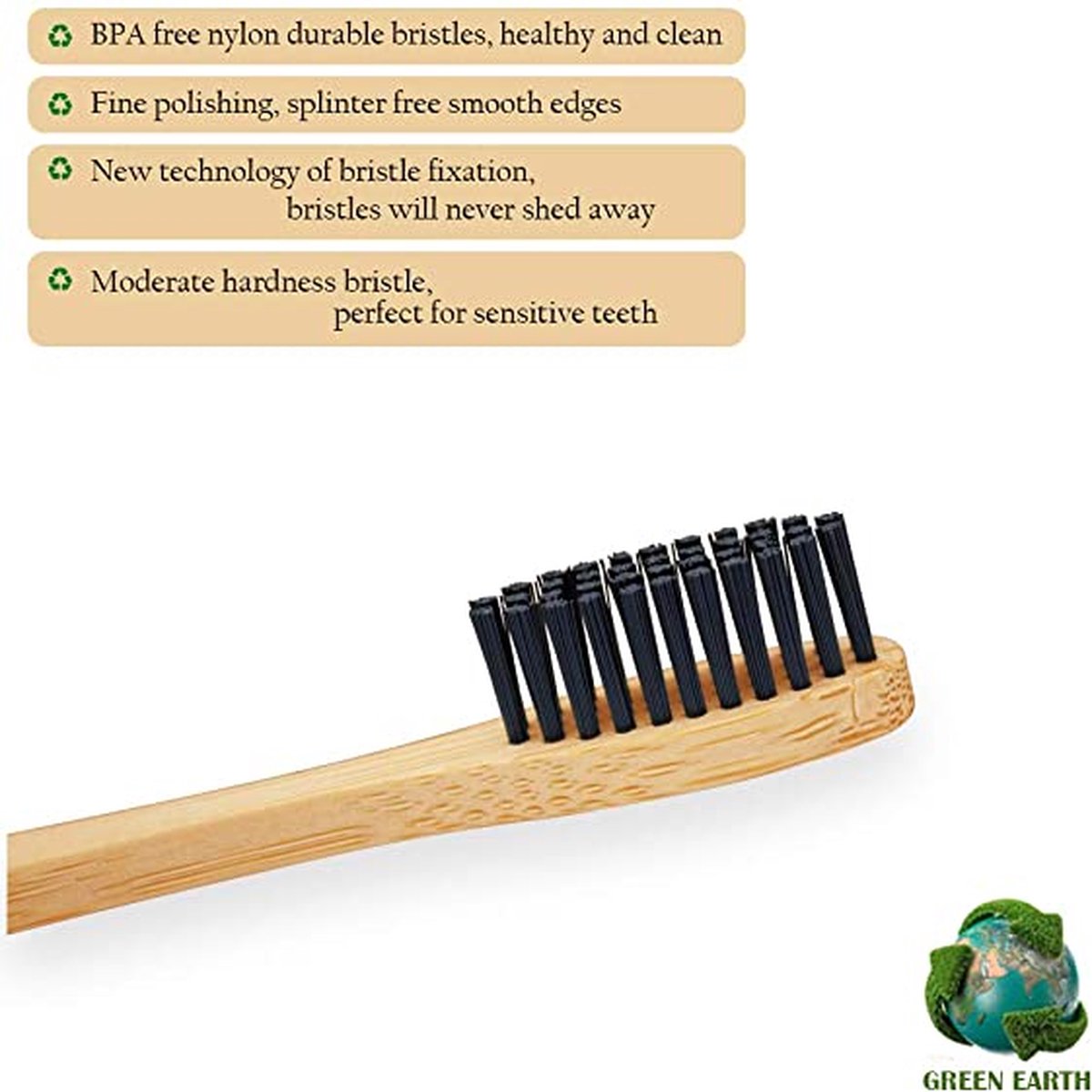 Ecorganic.nl - Persoonlijke Verzorging - Tanden - Bamboe tandenborstel, biologisch afbreekbare houten tandenborstels in 8 kleuren, BPA-vrij, plastic vrij milieuvriendelijke tandenborstel