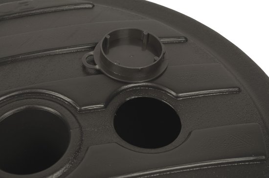 Detail van de openingen en de dop van een zwarte parasolvoet.