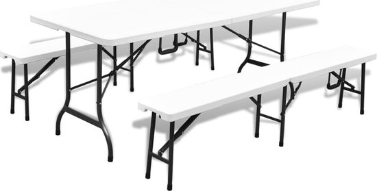CASARIA® Set Biertafel Met Bankjes Inklapbaar Kunststof 1x Brede Tafel 180cm 2x Bierbanken Camping Picknick Zwart