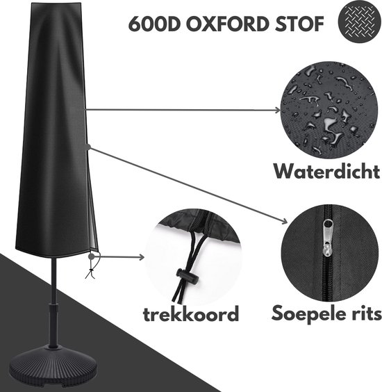 VAIVE Waterdichte Parasolhoes 600D met Rits - Voor Zweefparasol en Staande Parasol