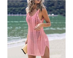 Gehaakt strand jurkje - Bikini cover up - Gypsy - Beach - Boho - Sexy strand jurkje - Roze - Large - Zomer trui - Lounge - Ibiza