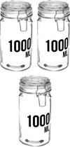 3x stuks inmaakpotten/voorraadpotten 1L glas met beugelsluiting - 1000 ml - Voorraadpotten met luchtdichte sluiting