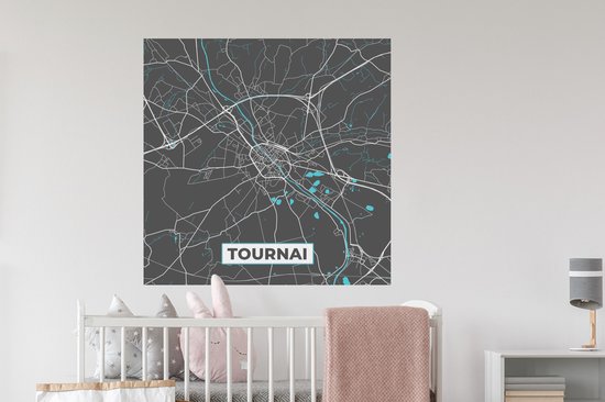 Stickers muraux - Plan de la ville - Grijs - Carte - Tournai - België - Carte - 100x100 cm - Feuille adhésive XXL