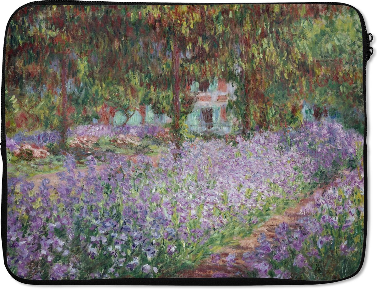 Laptophoes 17 inch - De tuin van de kunstenaar te Giverny - Schilderij van Claude Monet - Laptop sleeve - Binnenmaat 41x28 cm - Zwarte achterkant