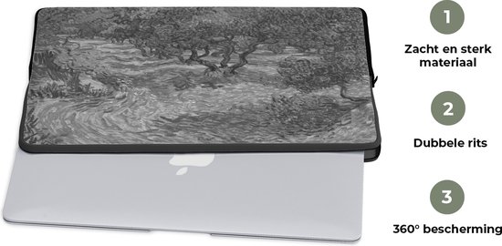 Pochette ordinateur 17 pouces 41x32 cm - Vincent van Gogh - Pochette Macbook & Laptop vue Zwart et blanc d'Olivenhain - Peinture de Vincent van Gogh - Pochette ordinateur portable avec photo