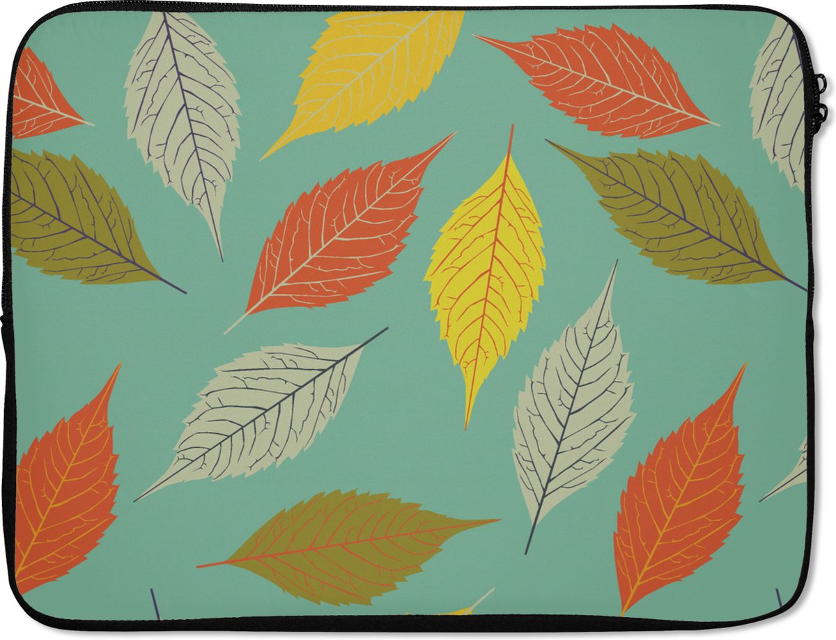 Laptophoes 17 inch - Bladeren - Herfst - Vintage - Pastel - Patroon - Laptop sleeve - Binnenmaat 41x28 cm - Zwarte achterkant