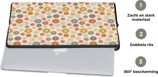 Laptophoes 13 inch - Vintage - Patronen - Bloem - Planten - Laptop sleeve - Binnenmaat 32x22,5 cm - Zwarte achterkant - Back to school spullen - Schoolspullen jongens en meisjes middelbare school - Macbook air hoes - Chromebook sleeve