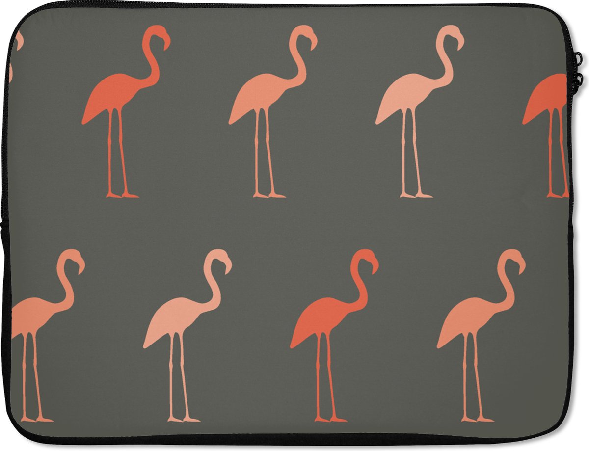 Laptophoes 17 inch - Flamingo - Vogel - Patronen - Laptop sleeve - Binnenmaat 41x28 cm - Zwarte achterkant