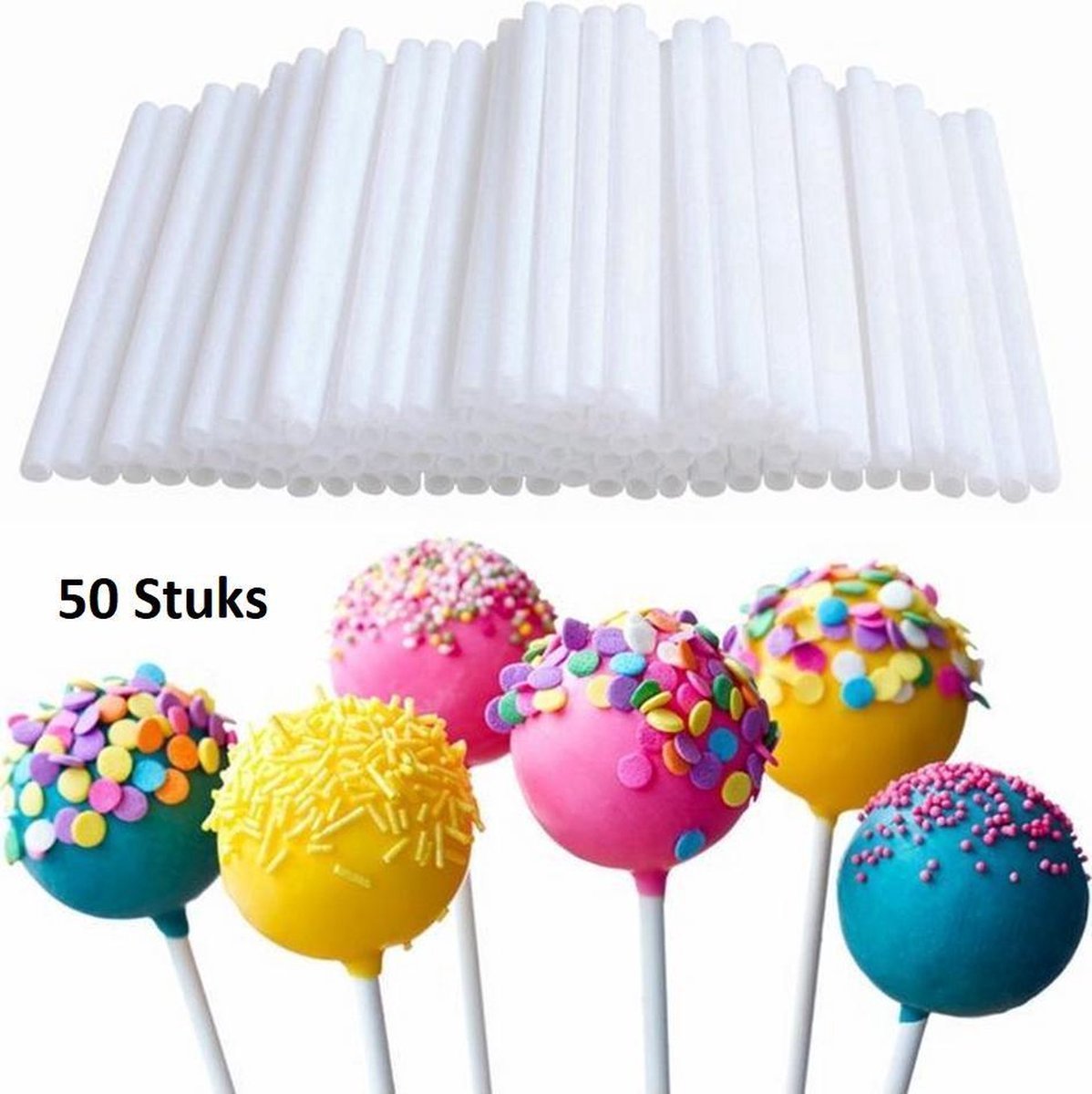 Jendi 50 Cakepops Stokjes - 50 Stuks - 10CM - Bakken - Wit - Plastic - Diameter 3.5MM
