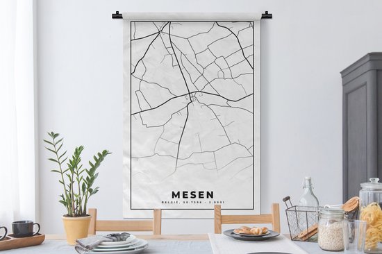 Tapisserie - Tapisserie - Plan de Ville - Carte - België - Zwart Wit - Messines - Carte - 90x135 cm - Tapisserie