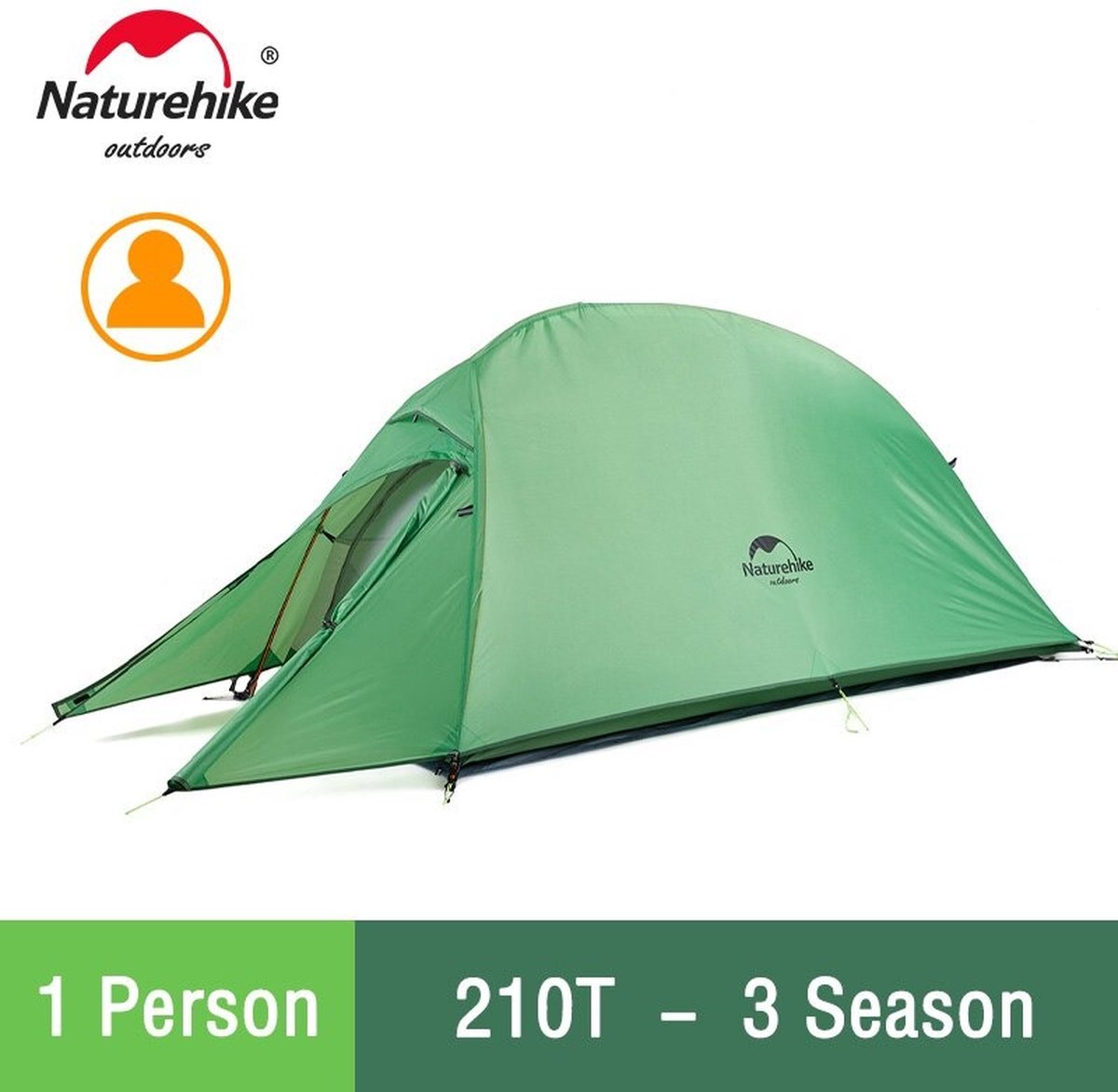 Naturehike - Cloud Up Tent - 100% Waterdicht - Lichtgewicht - Kamperen - 1 Persoon - Groen