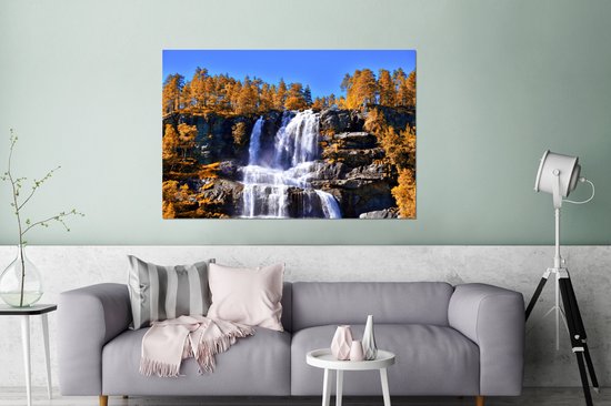 Wanddecoratie Metaal - Aluminium Schilderij Industrieel - Waterval - Noorwegen - Natuur - 180x120 cm - Dibond - Foto op aluminium - Industriële muurdecoratie - Voor de woonkamer/slaapkamer