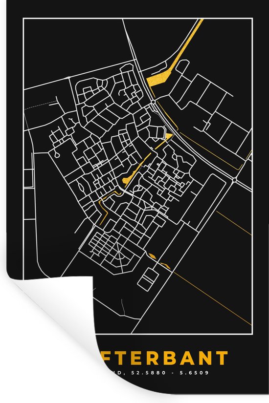 Stickers muraux - Swifterbant - Black and Gold et Or - Plan de la ville - Plan d'étage - Carte - 60x90 cm - Feuille adhésive