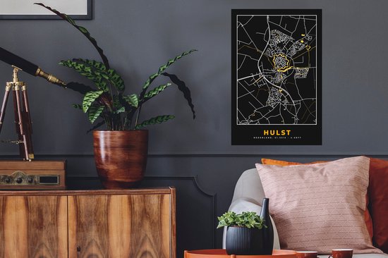 Stickers muraux - Houx - Plan de la ville - Black and Gold et Or - Carte - Carte - 40x60 cm - Feuille adhésive