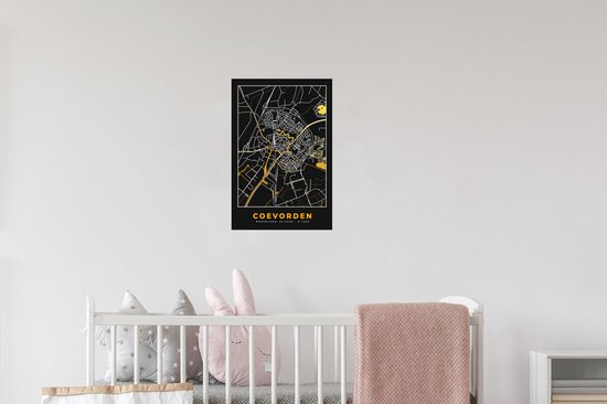 Muurstickers - Sticker Folie - Coevorden - Plattegrond - Stadskaart - Kaart - Black and Gold - 20x30 cm - Plakfolie - Muurstickers Kinderkamer - Zelfklevend Behang - Zelfklevend behangpapier - Stickerfolie