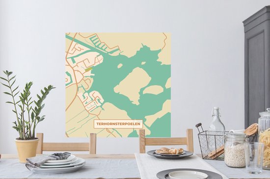 Stickers muraux - Terhonsterpoelen - Vintage - Carte - Plan d'étage - Plan de la ville - 100x100 cm - Feuille adhésive XXL