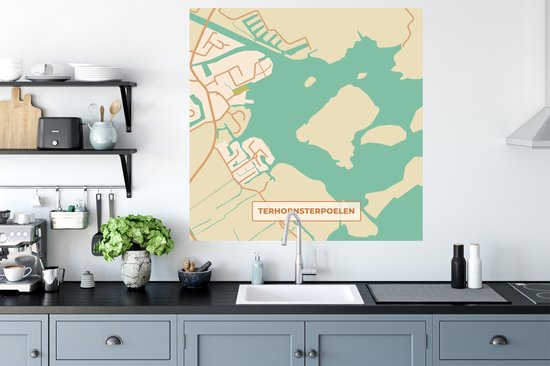 Stickers muraux - Terhonsterpoelen - Vintage - Carte - Plan d'étage - Plan de la ville - 100x100 cm - Feuille adhésive XXL