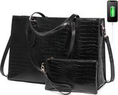 Lubellie® Crolina Tweedelige elegante Dames Handtassen set met een USB-oplaad poort - Dames laptoptas - Schoudertas - Een laptopvak voor 15,6 inch Laptops - Met gratis clutch - Zwart