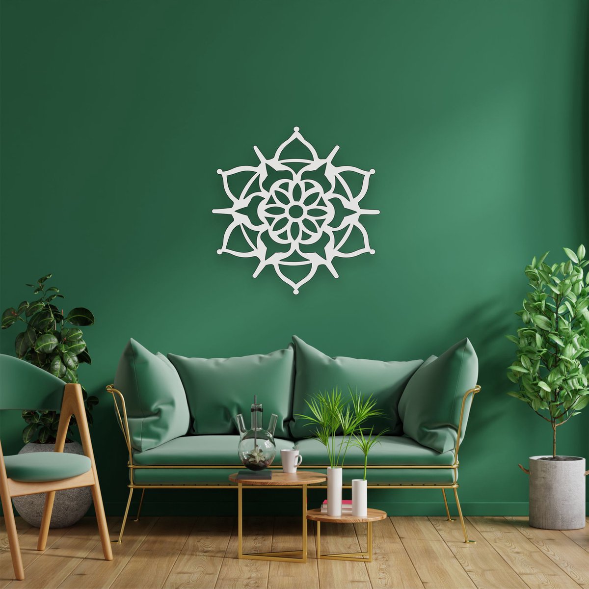 Wanddecoratie | Bohemian Wall Art / Mandala Symbol | Metal - Wall Art | Muurdecoratie | Woonkamer |Wit| 60x60 cm